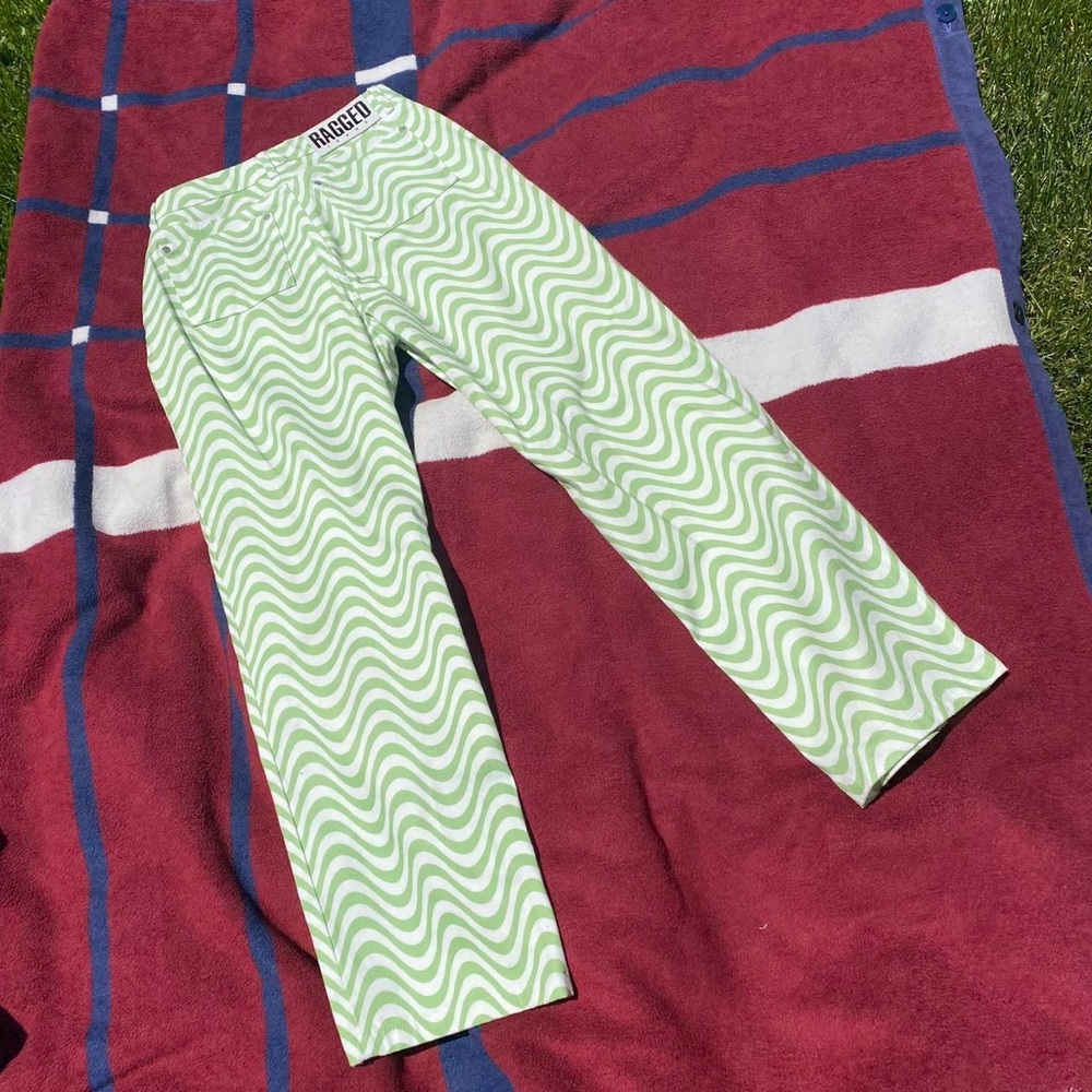 The Ragged Priest Jeans Womens 30 Green Wave Dad Fit Y2K High-Rise Boho Festival